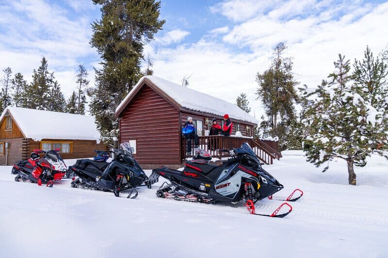 Snowmobile on a groomed trail